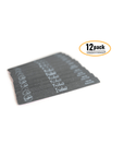 black nail files, square end with Iridesi brand markings, 12 nail files on a white background. 12 pack icon with orange circle around it indicating it is an image for a 12 pack item.
