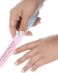 pink blue nail buffer in hand French manicure women's fingernails