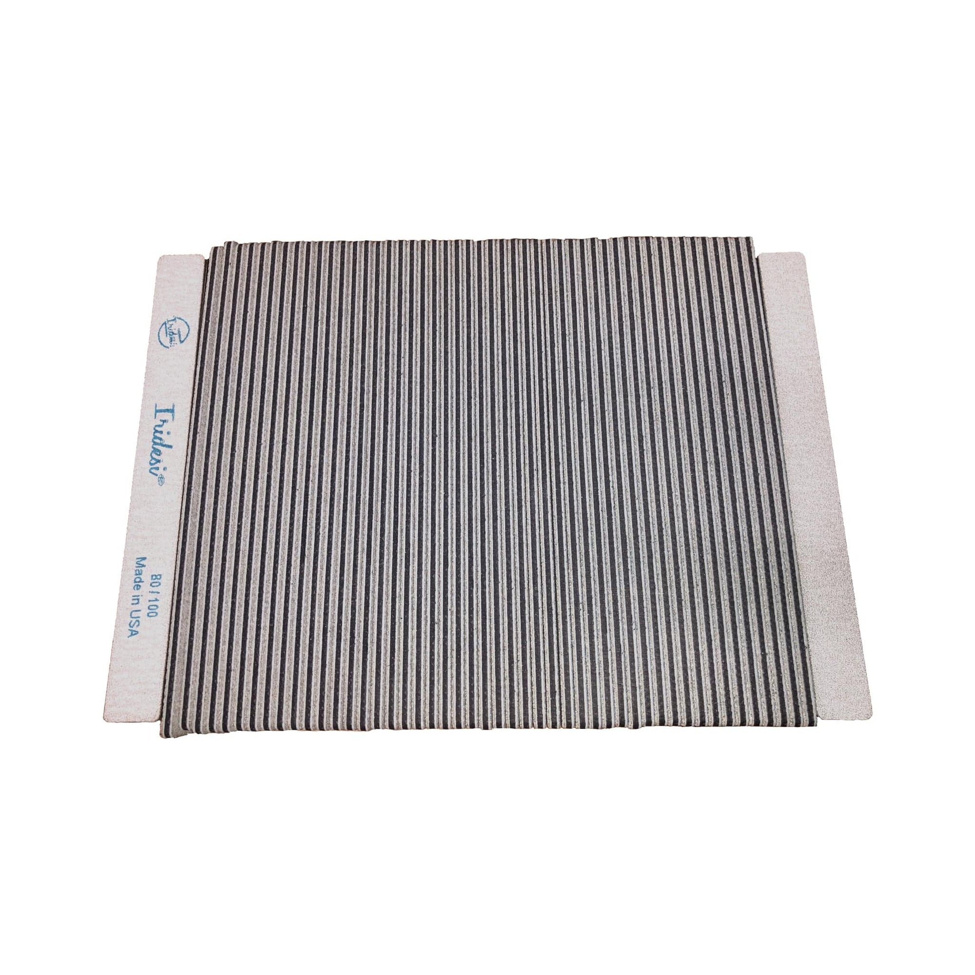 Iridesi square end, 7 inch nail files, 50 pack, front showing printing back showing none. Black center 80/100 grit, white background.