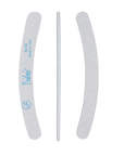 three zebra nail files showing the front, side, and back on a white background. Plastic center is white. Iridesi logo, name, and grit.