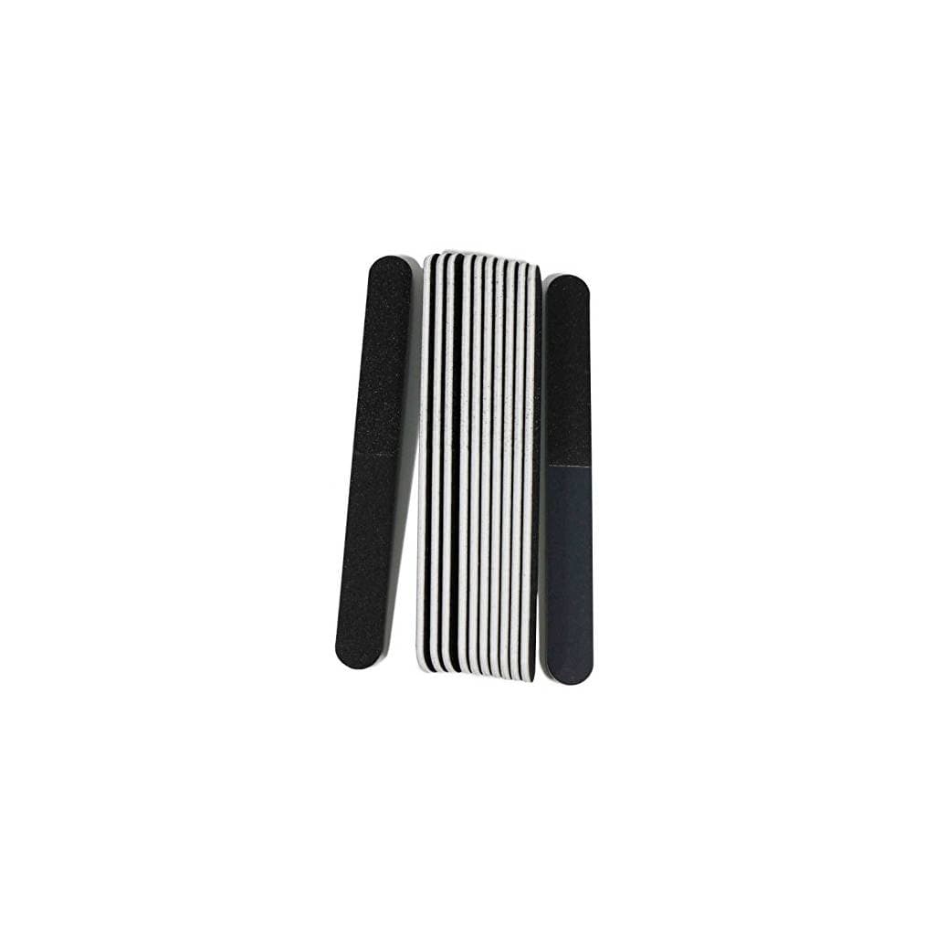 Iridesi black 4 way nail files 12 pack vertical. no logo printing on front or back. White plastic center, white background.