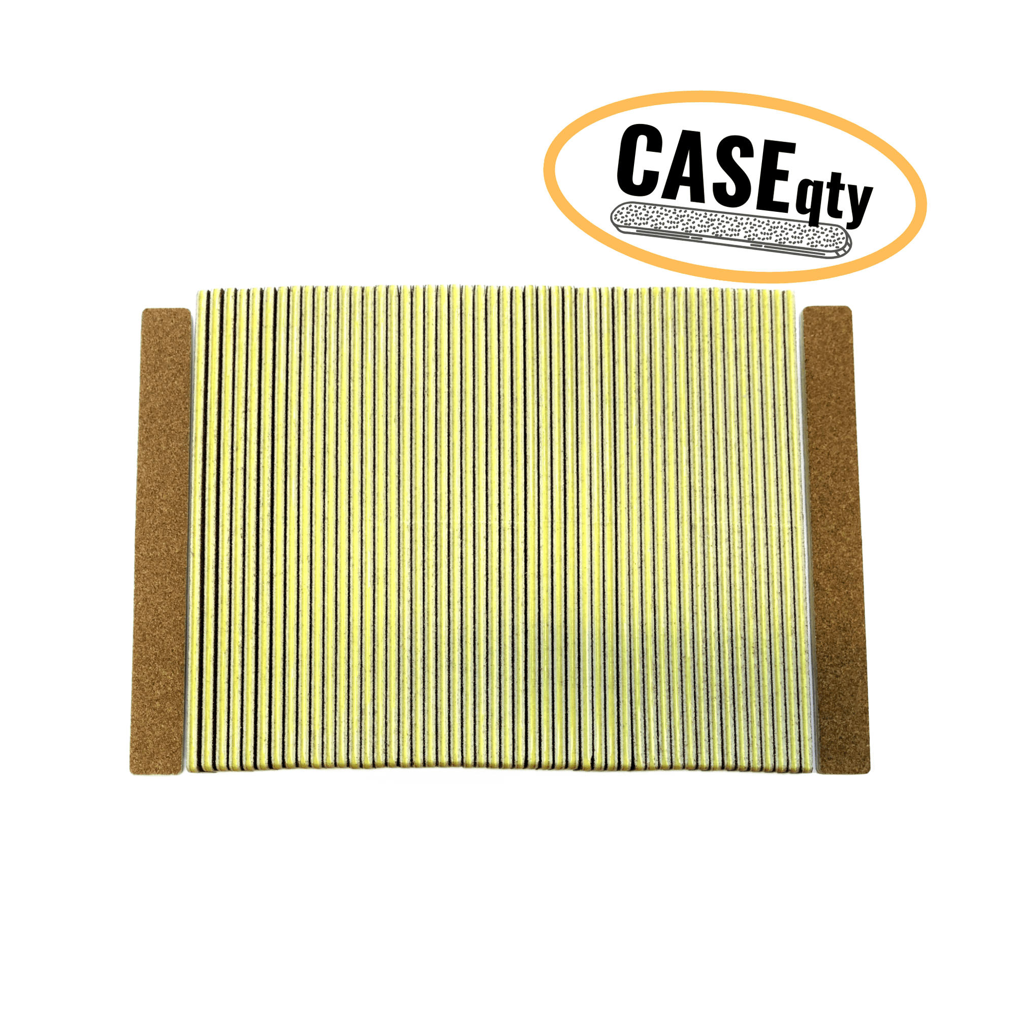 50 pack of Iridesi nail files stacked close together. The first one and last one in the stack show that the nail files are not printed. The text "case qty" is in the top right of the image indicating that the image is for case quantities.