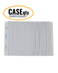 Iridesi square end, 7 inch nail files, 50 pack, front showing printing back showing none. White center 80/80 grit, white background. Icon showing "Case qty" indicating this image represents a case quantity item.