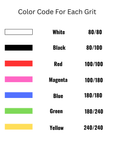 Color code key for each colored center and its corresponding grit.