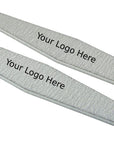 two zebra nail files, diamond shaped, with the text "your logo here" in the middle of the nail file