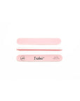 mini pink Iridesi nail files, 3.5 inches long, 1/2 inch wide, Iridesi printed logo, name and grit. White background.