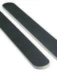 two black nail files laying flat, no print, white plastic center
