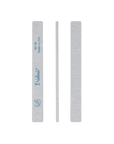 3 zebra square end nail files showing the front, side and back. Iridesi logo, name, grit and the text "made in USA" printed on the front of the nail file. plastic center is white.
