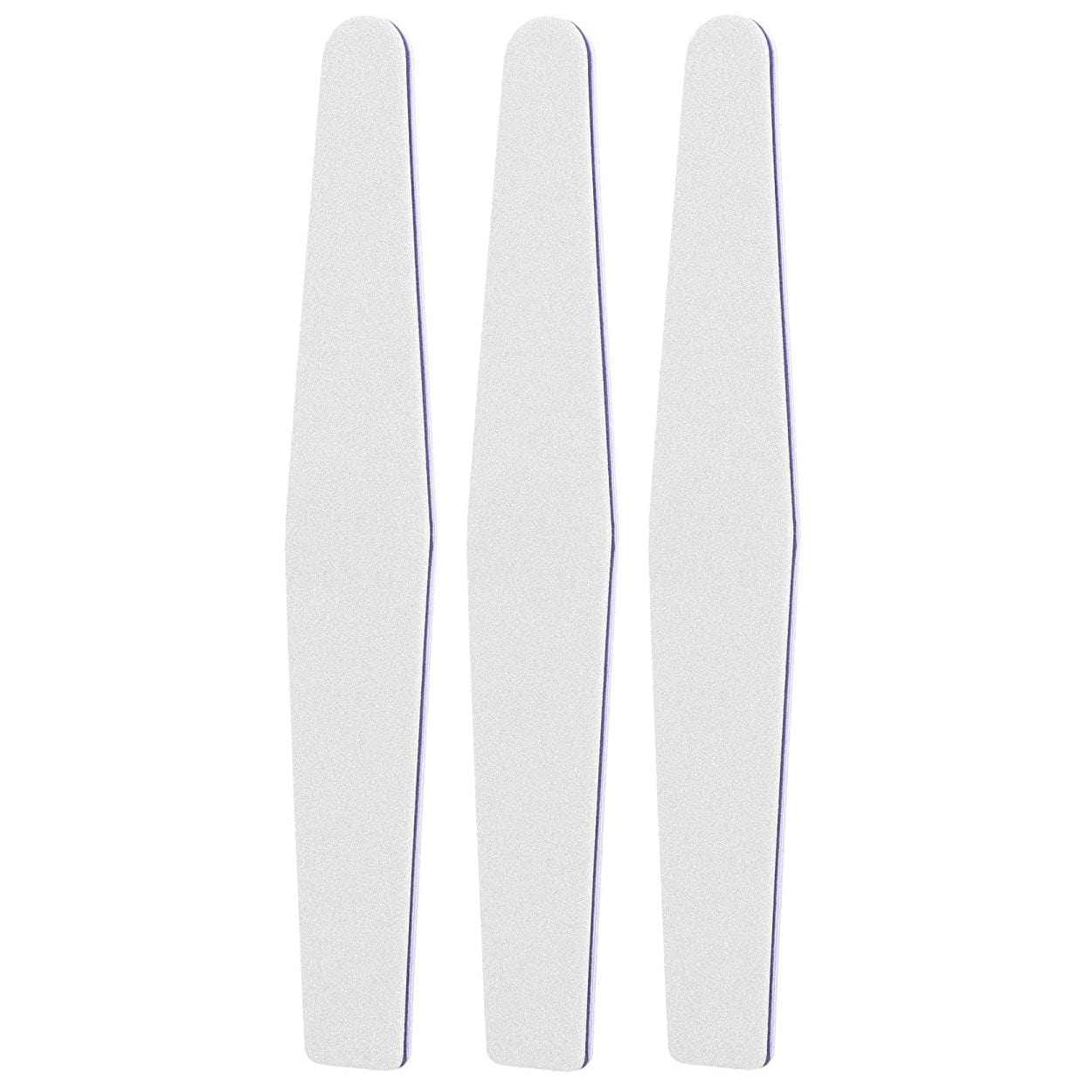 three white diamond shaped nail files side by side, white background