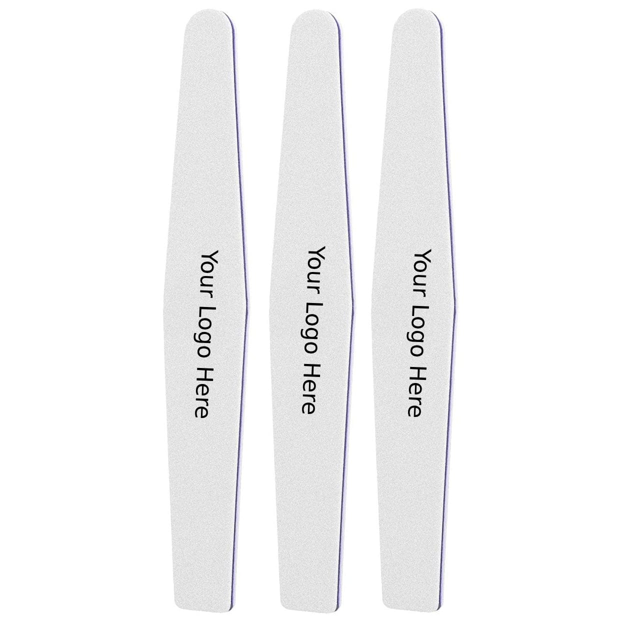three diamond shaped nail files with the text "Your Logo Here" in the center of the nail file.