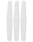 three white diamond shaped nail files side by side, white background