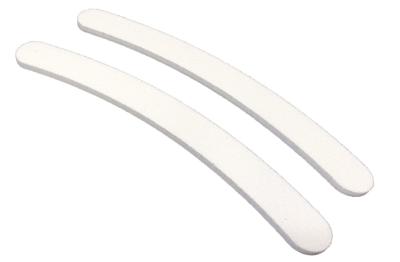 two white banana nail files, white center on a white background.