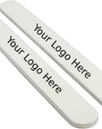 two round end nail files with white grit and white plastic center, the text "Your Logo Here" in the center of the nail file.