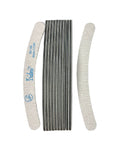 12 pack of grey banana nail files, vertical, front has Iridesi brand markings. black center