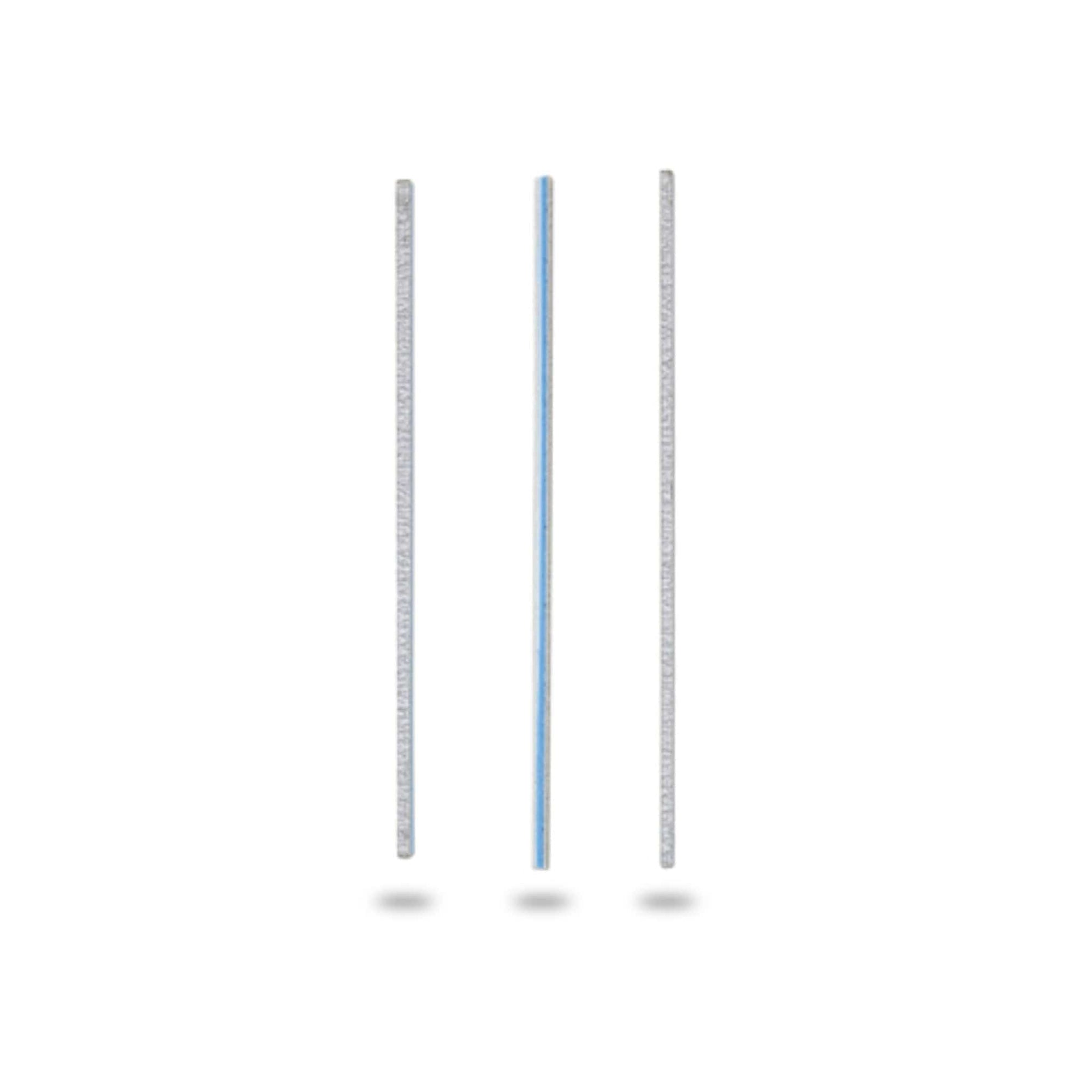 three sanding twigs or sticks, front, side and back view of what you may find in a bag.