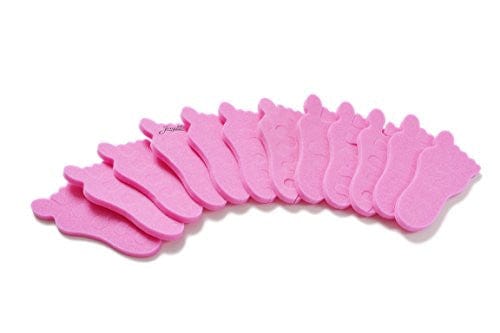 Teenie toe separators 12 pack. Pink toe separators in the shape of a baby foot. White background