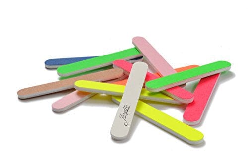 bright color mini nail files various colors, 1/2 inch wide in a pile.