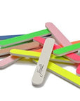 bright color mini nail files various colors, 1/2 inch wide in a pile.