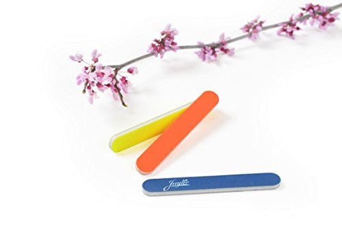 bright color mini nail file, 1/2 inch wide, yellow, orange, blue.