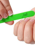bright green color mini nail files 1/2 inch wide in women's hands with French manicure