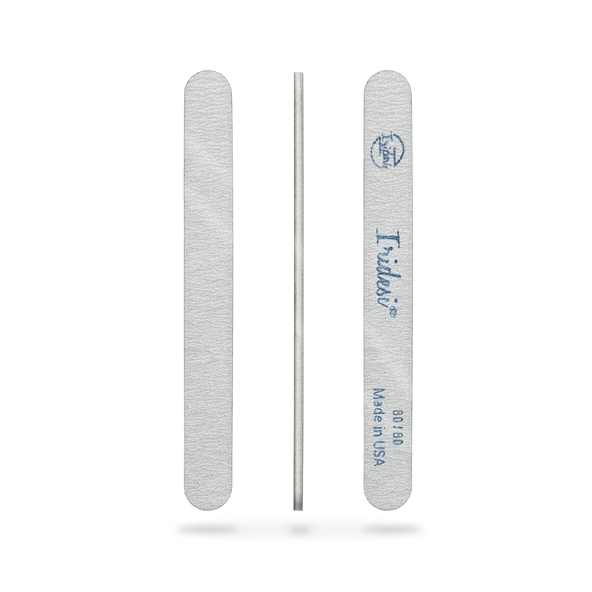 Iridesi zebra nail files showing back, side and front view. White background