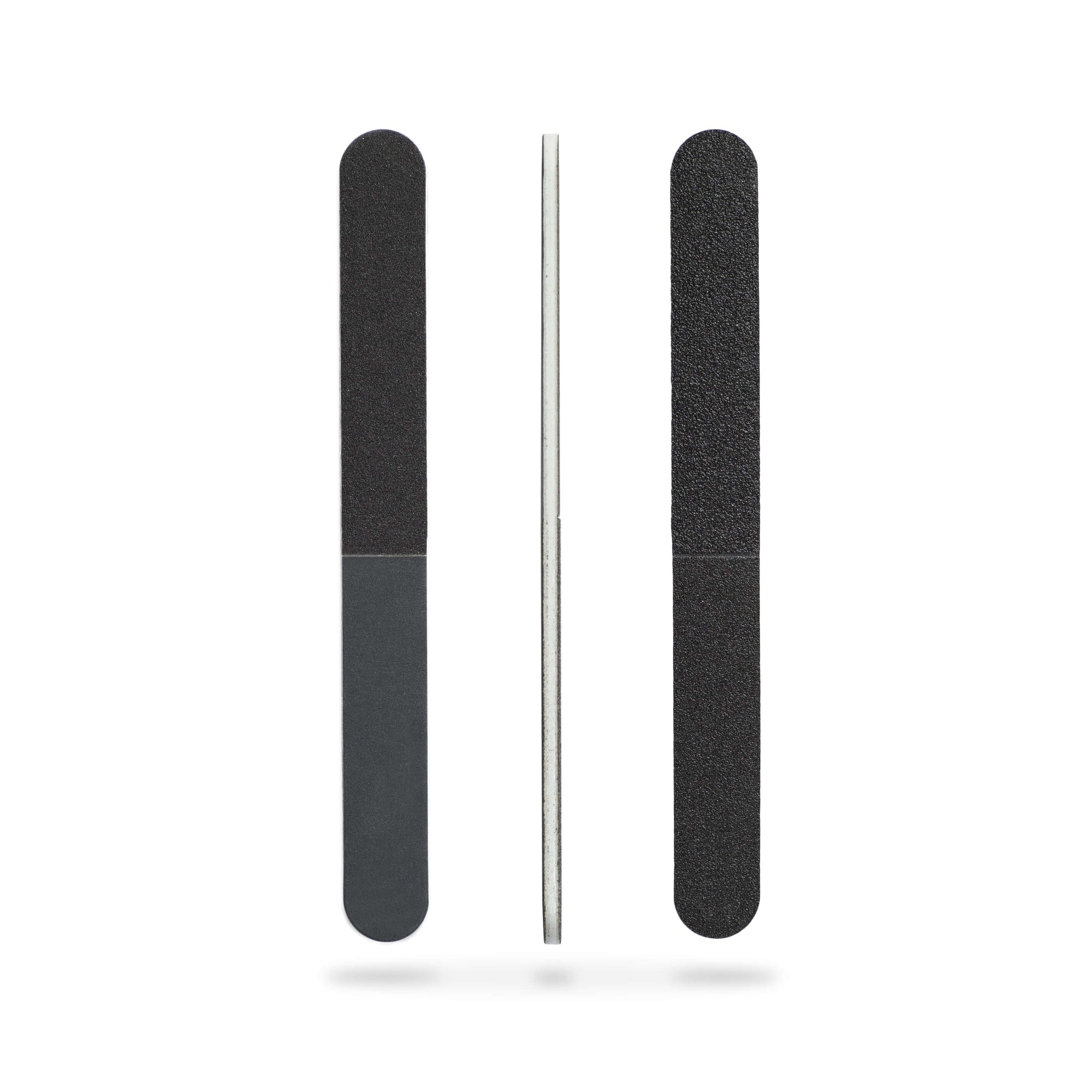 black 4 way nail files, white center, white background.