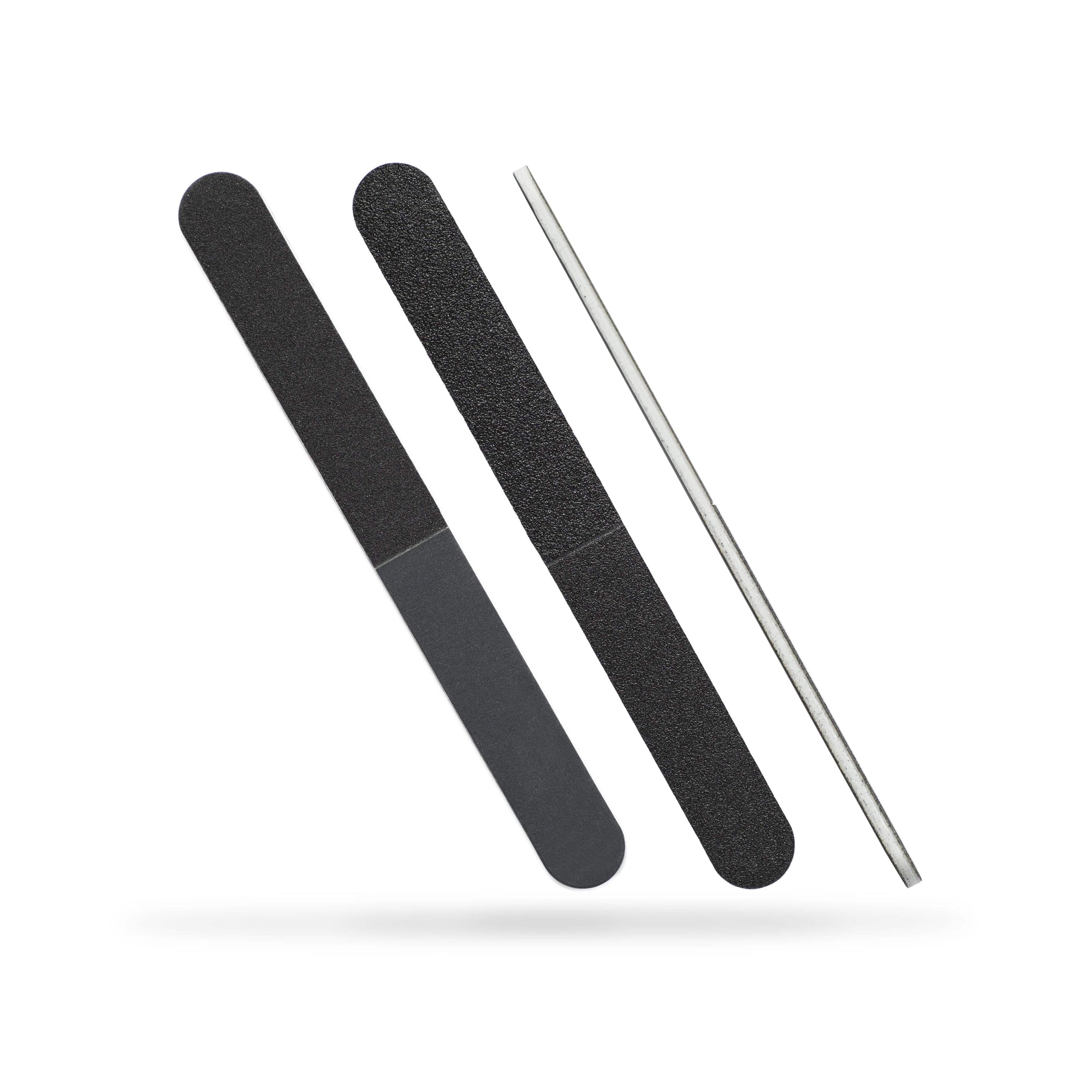 black 4 way nail files, white center, white background.