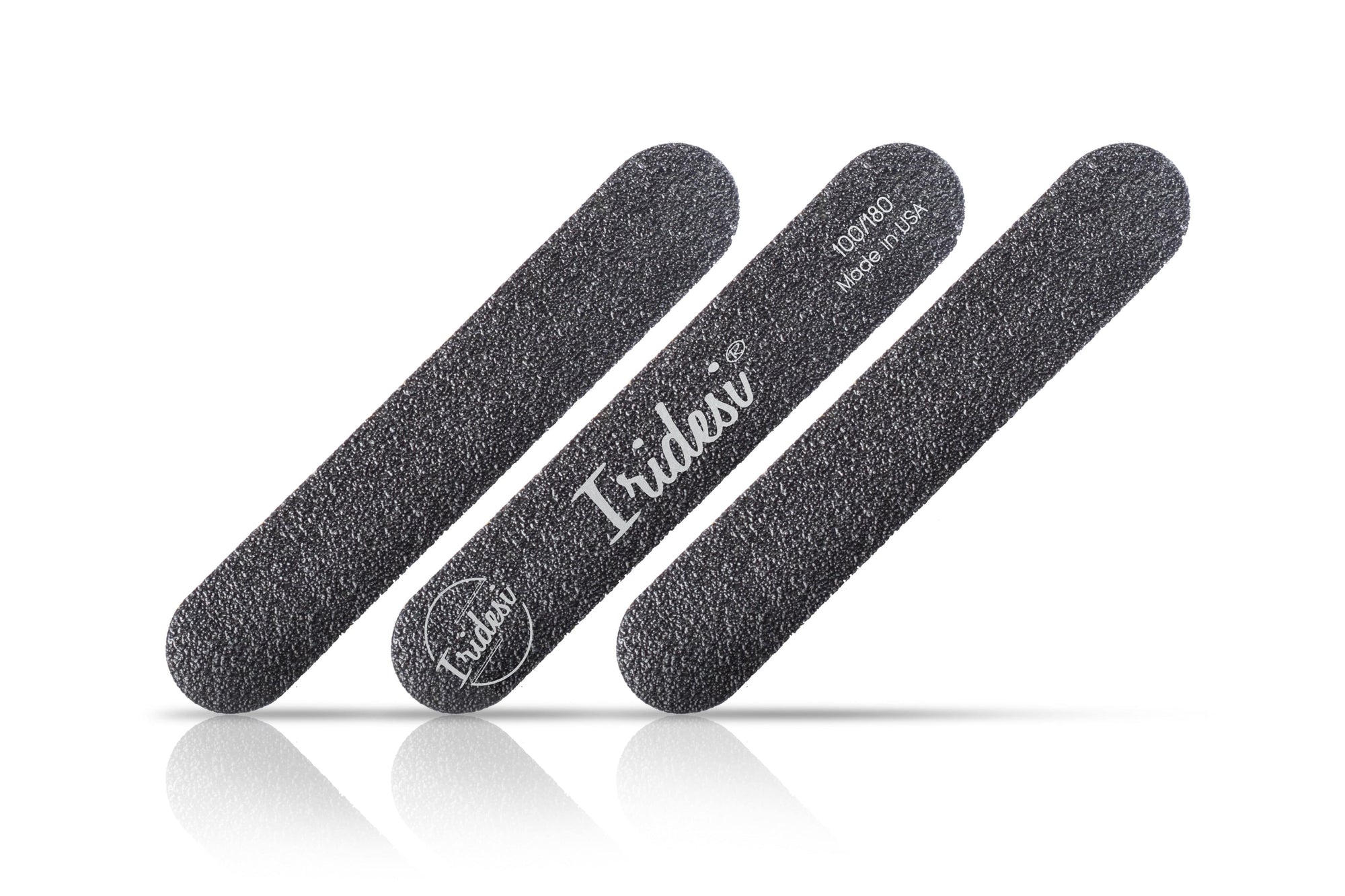 mini black nail files 100/180 grit, white background, white plastic center.