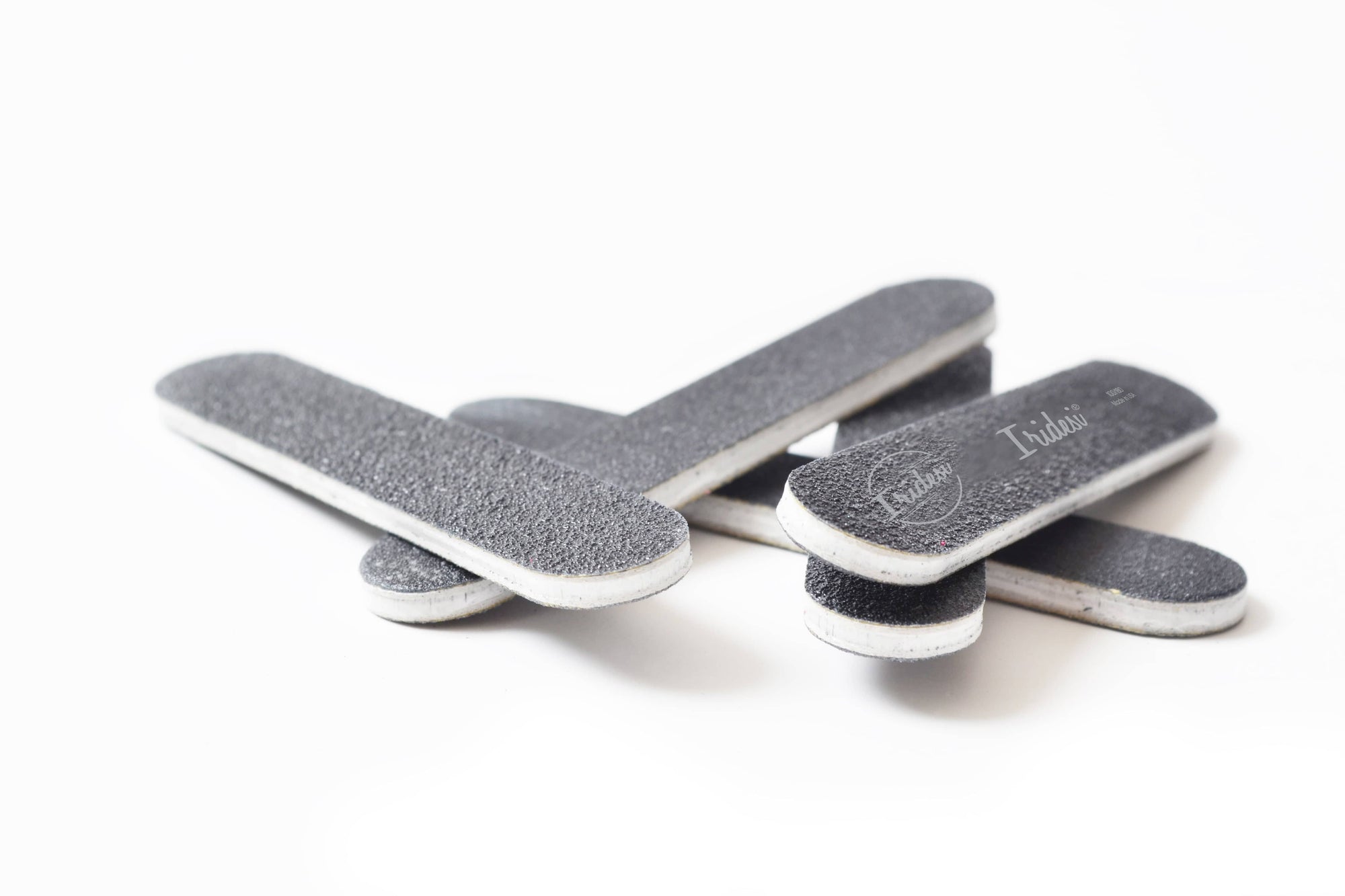 mini black nail files 100/180 grit, white background, white plastic center.