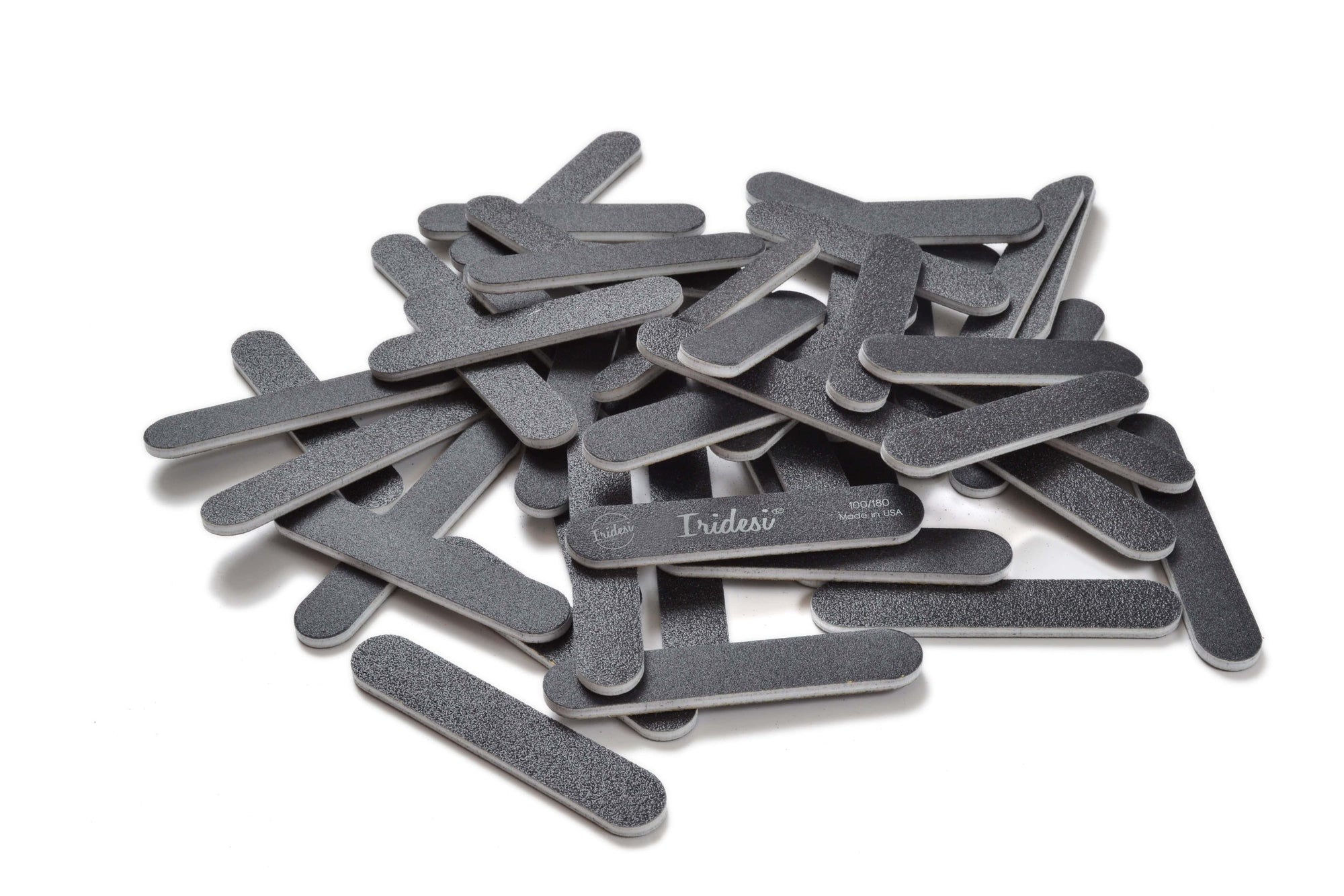 mini black nail files 100/180 grit, white background, white plastic center.