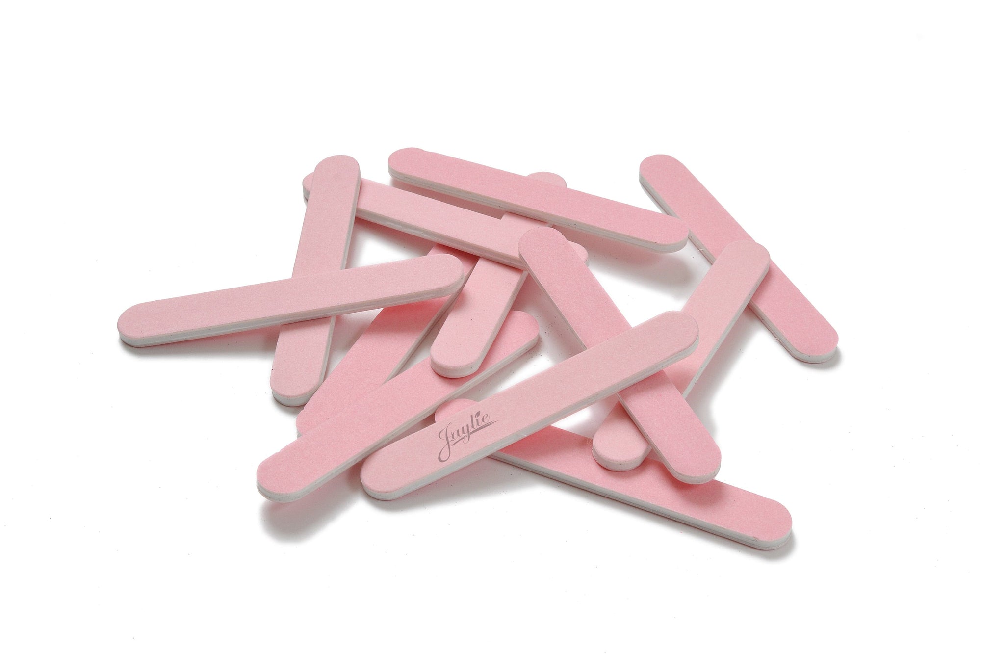 mini pink Iridesi nail files, 3.5 inches long, 1/2 inch wide, Iridesi printed logo, name and grit. White background.