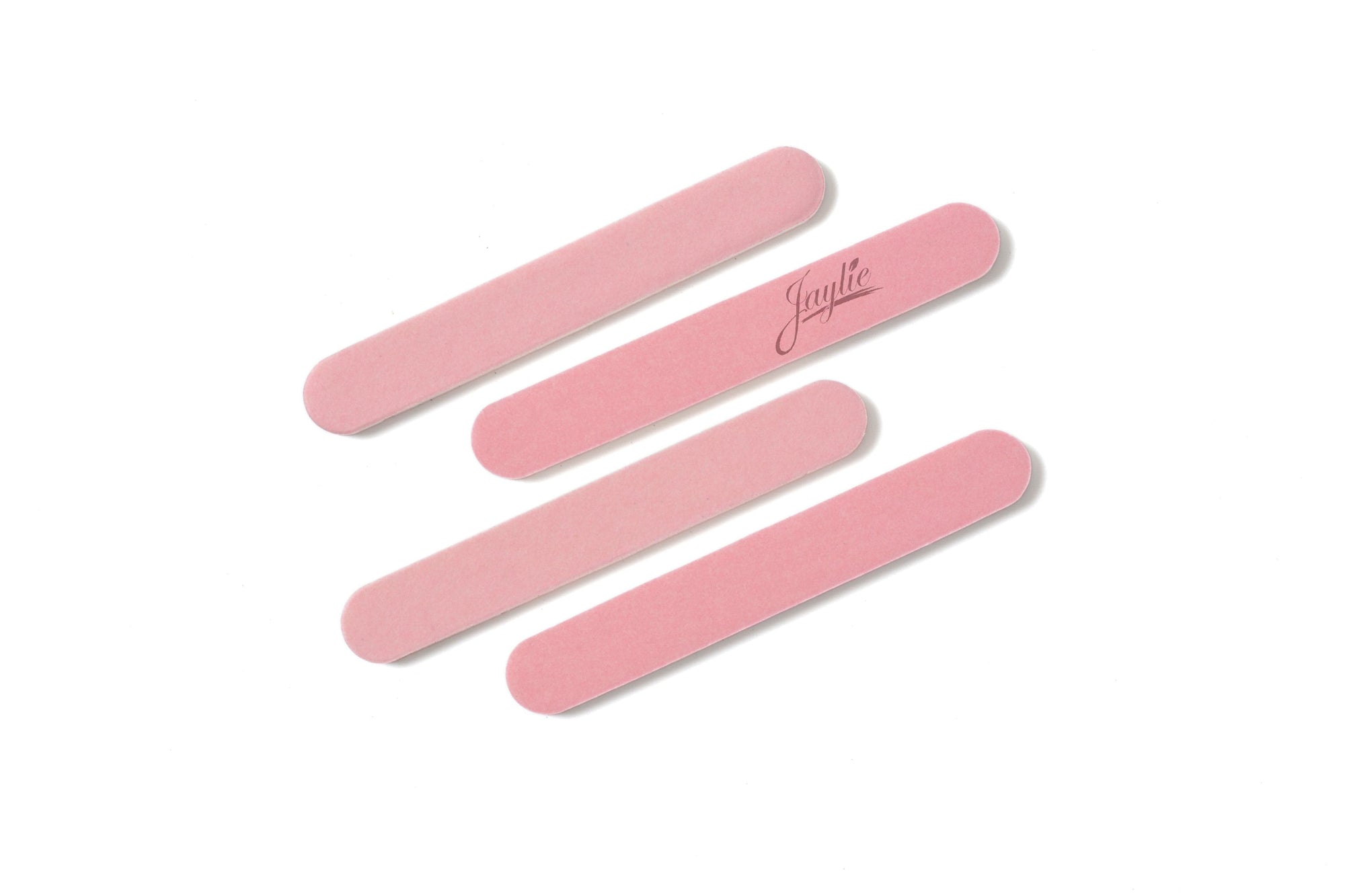 mini pink Iridesi nail files, 3.5 inches long, 1/2 inch wide, Iridesi printed logo, name and grit. White background.