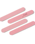 mini pink Iridesi nail files, 3.5 inches long, 1/2 inch wide, Iridesi printed logo, name and grit. White background.