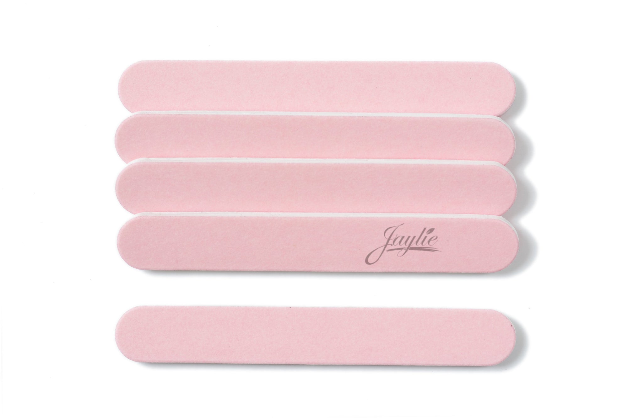 mini pink Iridesi nail files, 3.5 inches long, 1/2 inch wide, Iridesi printed logo, name and grit. White background.