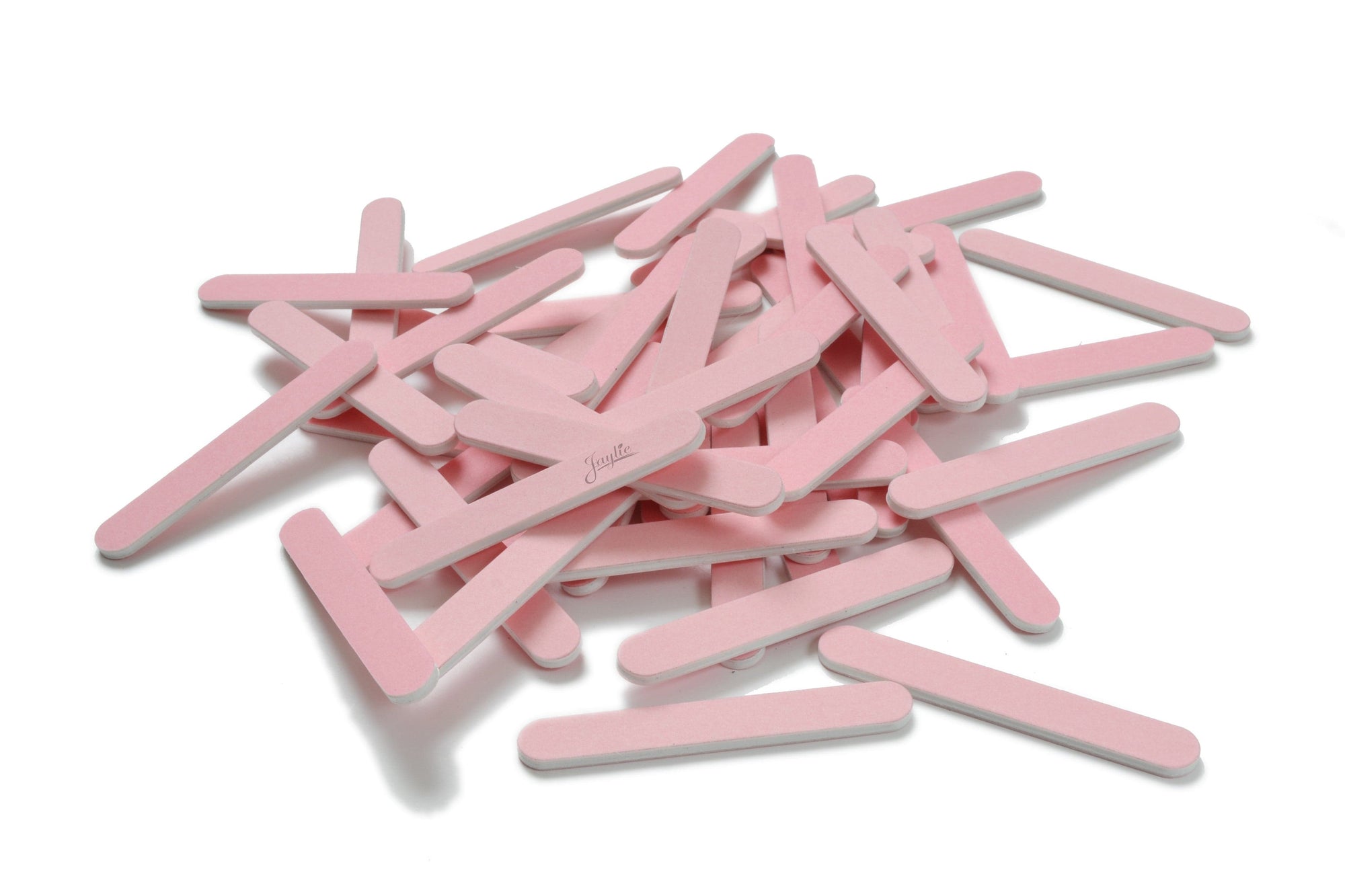 mini pink Iridesi nail files, 3.5 inches long, 1/2 inch wide, Iridesi printed logo, name and grit. White background.