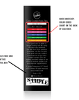back of the box has the color code key on it with text and a barcode.