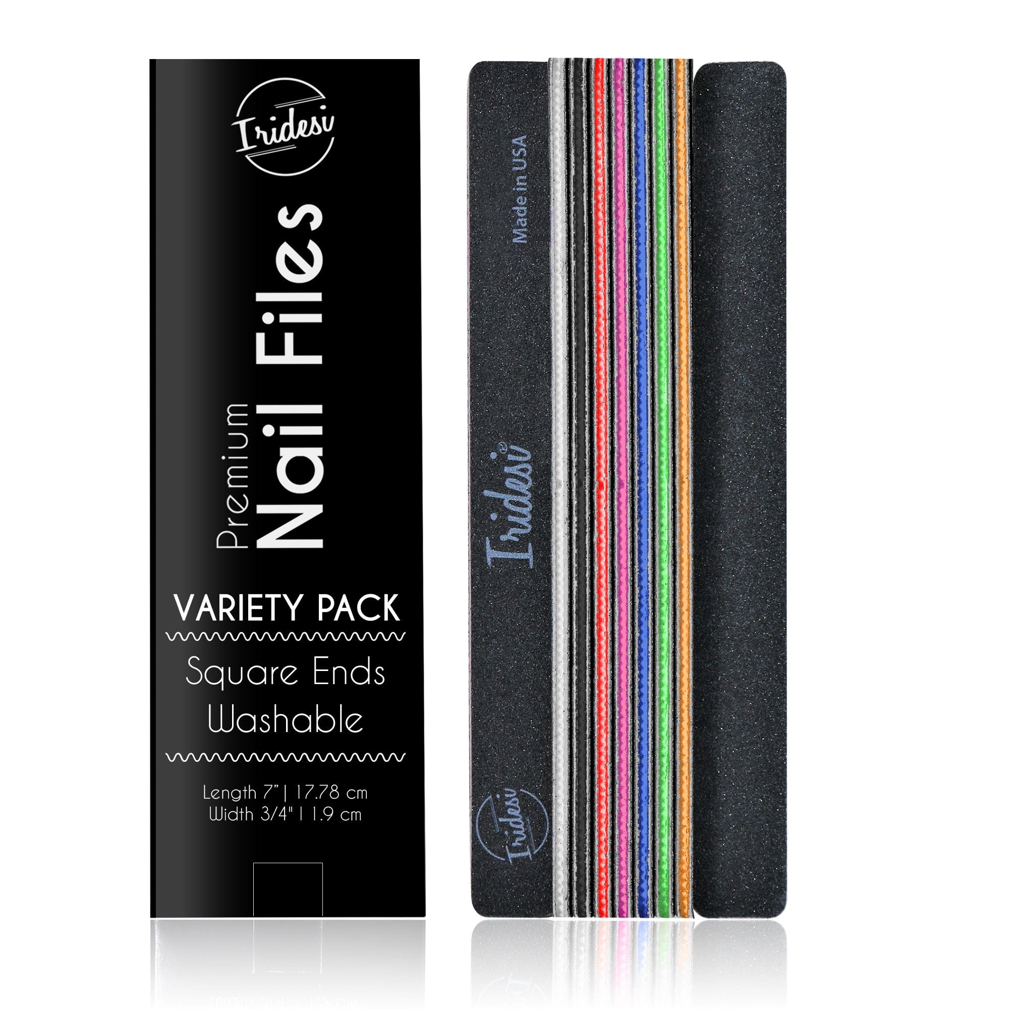 Professional Nail Files, Black Grit, Color Coded Center, Washable, Serrated Edges, 12 Packs