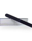 Iridesi black 4 way nail files 12 pack horizontal. no logo printing on front or back. White plastic center, white background.