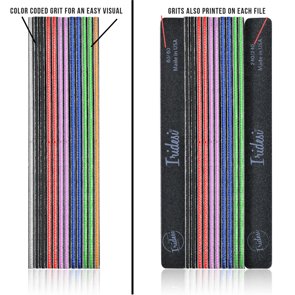 Professional Nail Files Black Color Coded Center Washable Emery Boards 7 Inches Long Square End Serrated Edge
