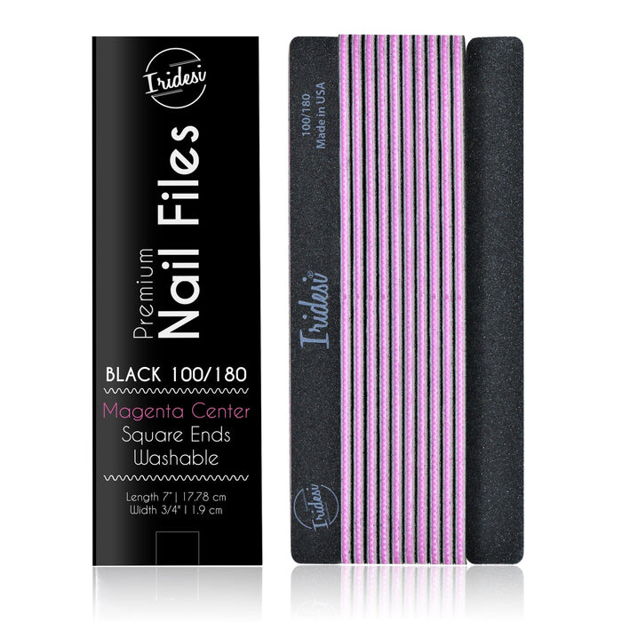 Professional Nail Files Black Color Coded Center Washable Emery Boards 7 Inches Long Square End Serrated Edge
