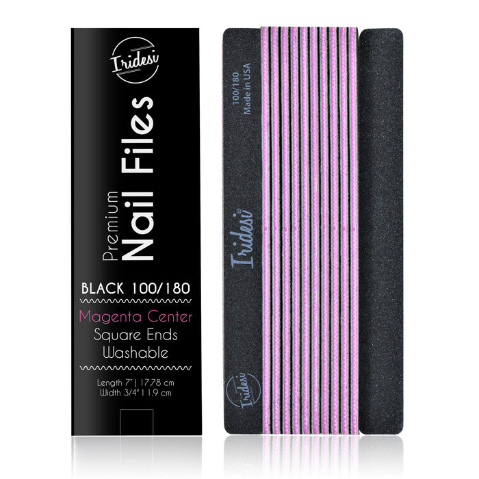 Professional Nail Files, Black Grit, Color Coded Center, Washable, Serrated Edges, 12 Packs