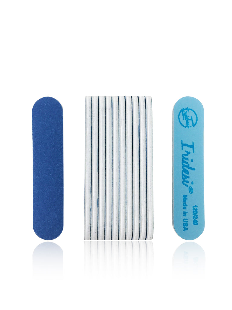 Iridesi Professional Mini Blue Finger Nail Files 120/240 Washable Emery Boards 3-1/2 by 3/4 Inches 12 Fingernail Files Per Pack